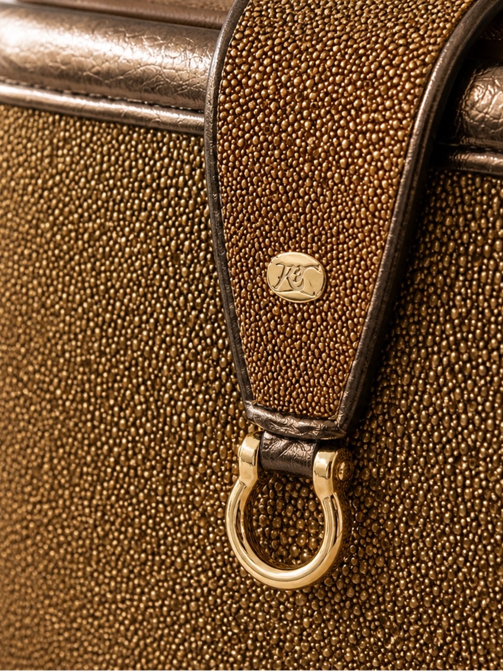 Genuine Stingray Leather Crossbody Bag Made in Italy Exotic Luxury Gold Brown - Picture 3 of 12